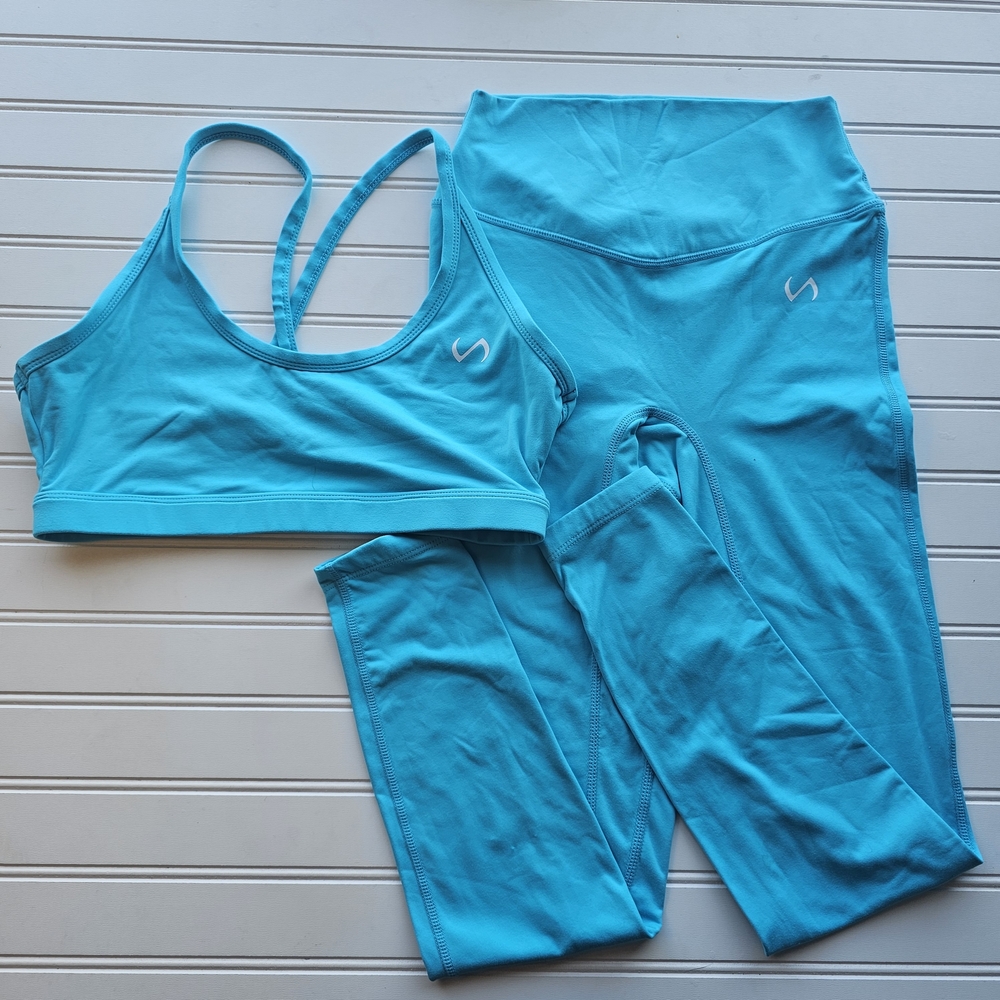 TLF Blue Activewear Set Sports Bra And Leggings Womens Small Bottoms/Medium Top